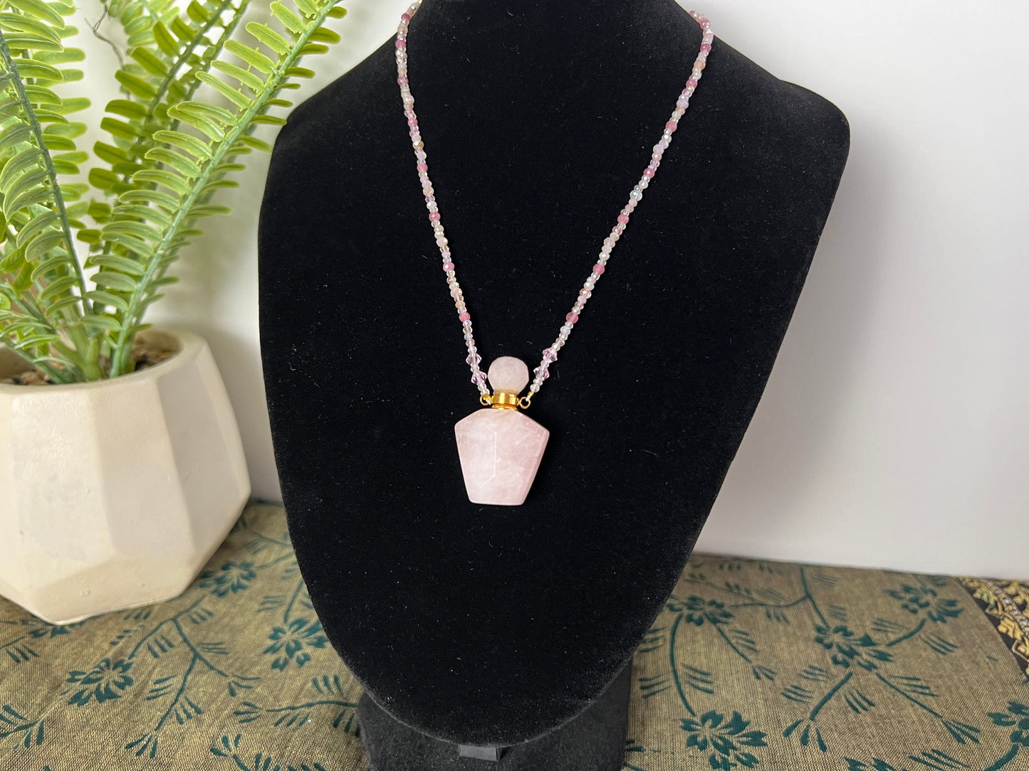 draft Necklaces Rose Quartz Crystal Vial Necklace