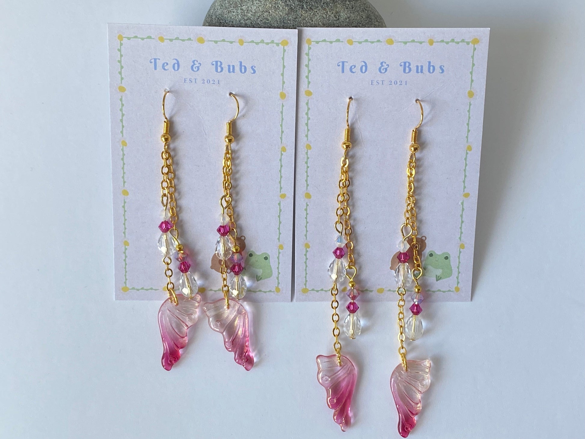 Ted & Bubs Earrings Copy of Fairy Wing Earrings - Raspberry Gold