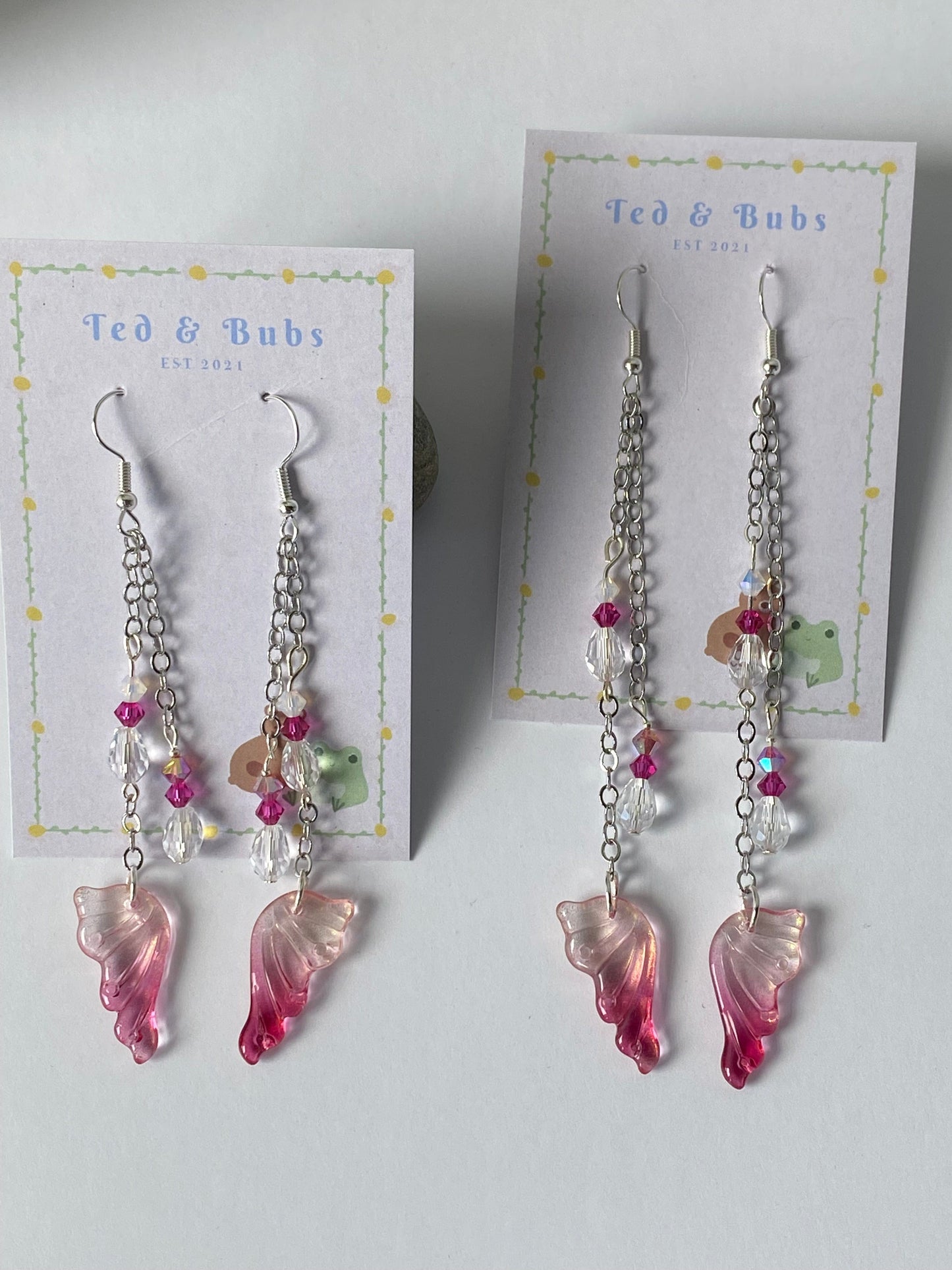Ted & Bubs Earrings Fairy Wing Earrings - Raspberry Silver