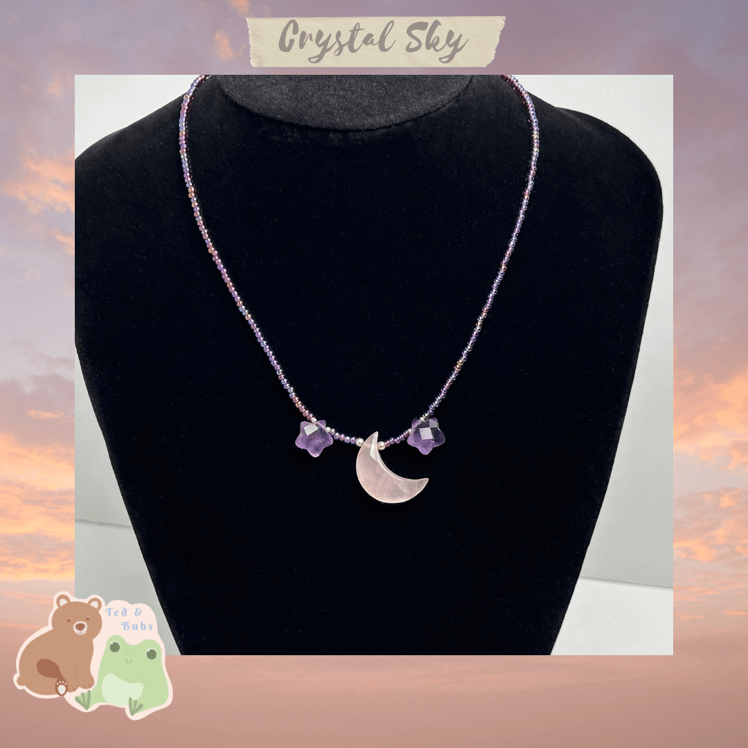 Ted & Bubs Necklaces Amethyst & Rose Quartz Night Sky Necklace - Crystal Sky Collection