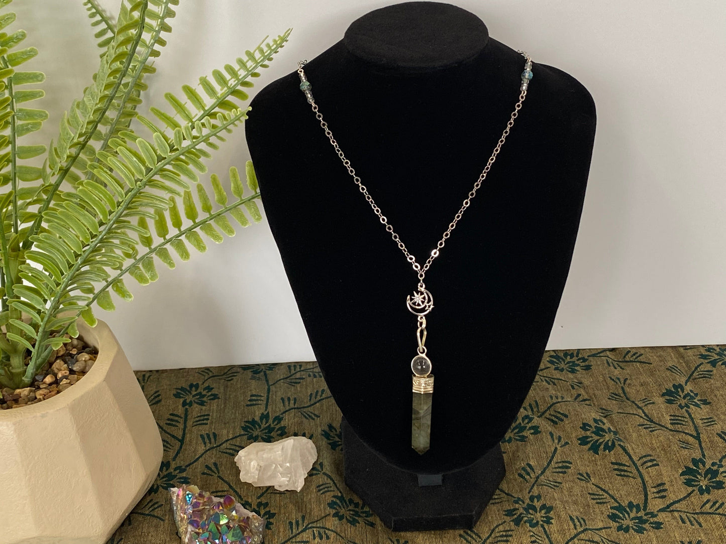 Ted & Bubs Necklaces Labradorite Moon Necklace - Vintage Parts