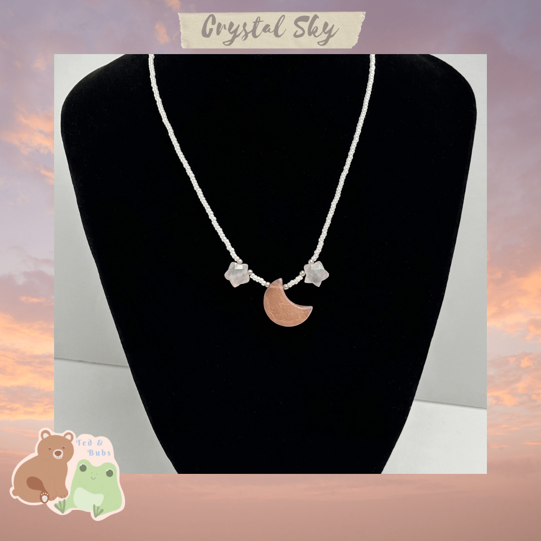 Ted & Bubs Necklaces Peach Moonstone & Rose Quartz Night Sky Necklace - Crystal Sky Collection